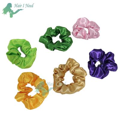 China Custom Hair Softer Ring Ponytail Holder Logo Hair Bow Circle Ties Hair Rope Satin Scrunchies for sale