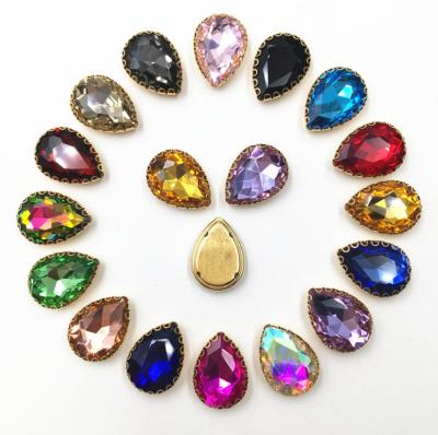 China Clothes Wholesale Blingbling Rhinestone Mix Color Glass Teardrop Rhinestones Rhinestone Sew On Clothes for sale