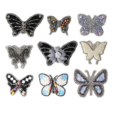 China Cheap Rhinestone Butterfly Patches Handmade Beaded Butterfly Stocks Patches for sale