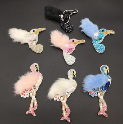 China Handmade Garment Swans Embroidery Rhinestones Patches Swans 3D Stereo Fur Patch for sale