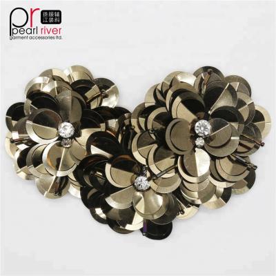 China wholesale 3d gold 3d flower designs rhinestone sequin applique for shoes decoration for sale