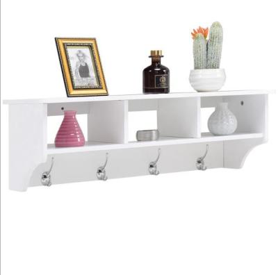 China Adjustable (Height) Customized Wooden MDF Shelf Hanger Mounted Wall Floating Shelf With Hook for sale