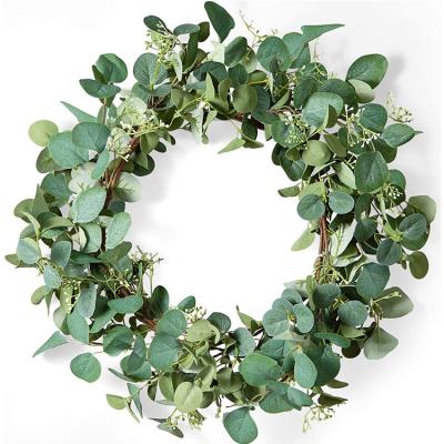 China Popular Green Eucalyptus Leaf 20 Inches Festival Celebration Artificial Garland For Front Door Year Round for sale