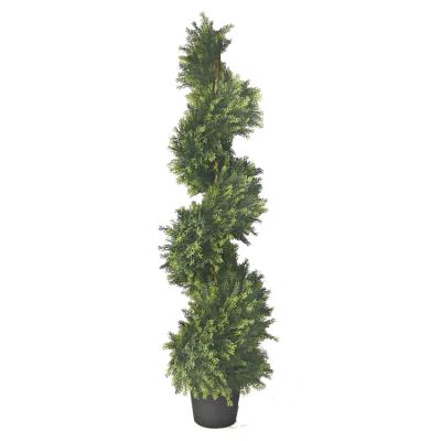 China UV Resistant Faux Cypress Boxwood Ball Topiary Spiral Cedar Tree Outdoor Eco-Friendly Artificial Cedar Tree Spiral Pine for sale