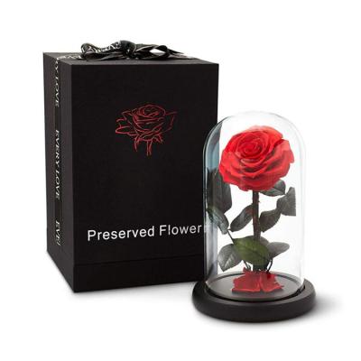 China Real lasting rose valentines day A grade rose forever light rose in glass with gift box for sale