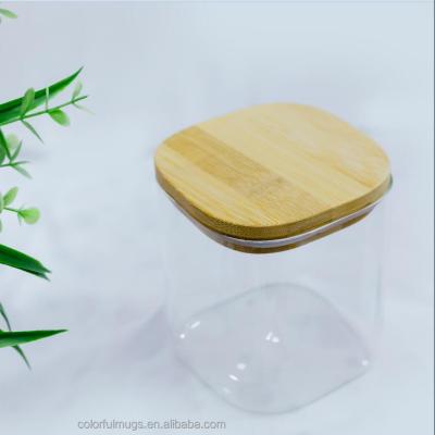 China Cover Eco-friendly Airtight Preservation Sealed Containers Keep Glass Candy Jar Glass Jar Storage Square Shape 500ml for sale