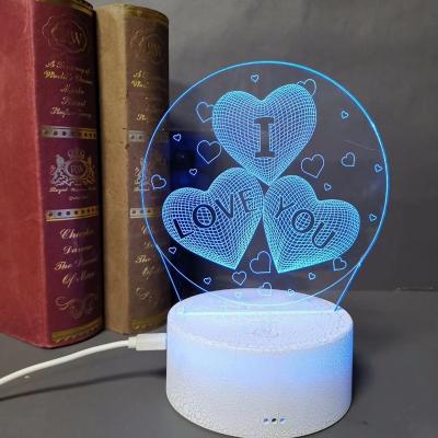 China Modern Valentine Christmas Festival Gift 3D Split Light Base Acrylic Panel Night Lamp for sale