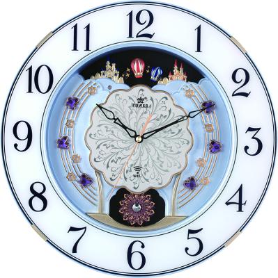 China Wonderful classic plastic circular antique style quartz WIFI pendulum wall clock 18 music to ring LED light with field movement for sale