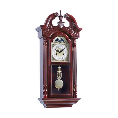 China Perfect Moon Antique Mechanical Wooden Phase Home Wall Clocks Pendulum Decor Clock Table Style Living Room Decoration for sale