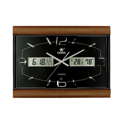 China Wooden Quartz Wall Clocks LCD Display Clock 3D Wall Clock Calendars Numbers Square Date Week Week With Music Every Hour And Every Half Hour for sale