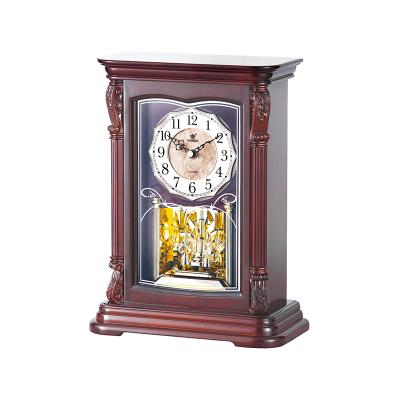 China Antique Style Home Decor OPERATE Pendulum Solid Wood Rotating Table Synchronizes Antique Roman Digit Dial Music Timekeeping Field Quartz Movement for sale