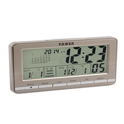 China Modern Clock Plastic 3 Colors Sweep Quartz Movement LCD Calendar Bedroom Alarm Clocks for sale