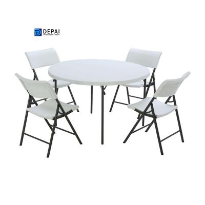 China Folding 5ft Lightweight Easy Carry Round Plastic Camping Dining Table Durable Plastic Folding White Plastic Tables For Outdoor for sale