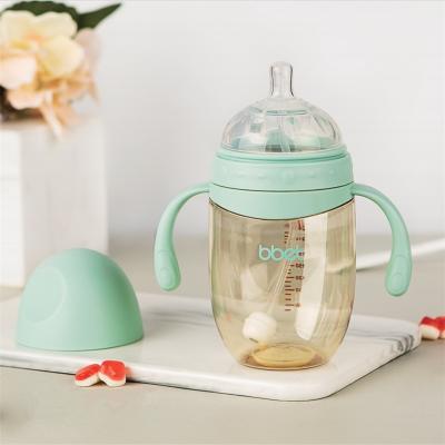 China Milk Feeding Plastic Milk Bottle Extra Wide Neck PPSU Baby Bottles With Handles for sale