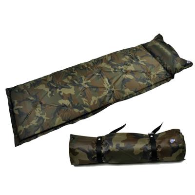 China Air Inflating Ultralight Portable Camouflage Thicken Camping Inflatable Sleep Pad With Pillow for sale