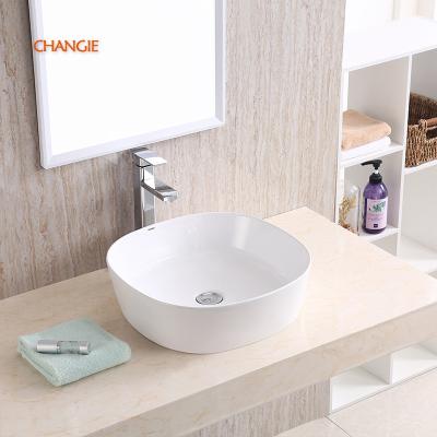 China Modern fashionable square side with round corner and face hand washbasin in washroom for sale