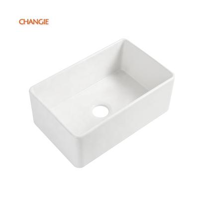 China 3018N Chaozhou Changie Modern Single Deep White Ceramic Porcelain Fireclay Bowl Sink Farmhouse Kitchen Farmhouse Apron-front Sink for sale