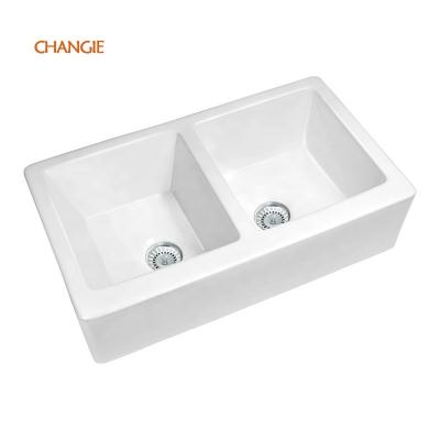 China Without Faucet Changie 1906 Hot Selling 30 Inch Single Bowl Kitchen Sinks Shape Fireclay Kitchen Sinks Rectangular White Farmhouse Kitchen Sinks for sale