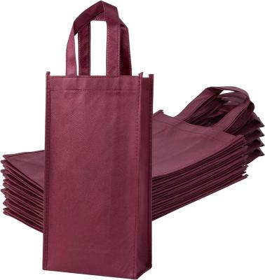 China 100% Eco-Friendly Wholesale Eco-Friendly Red Nonwoven Reusable Wines Tote Bag Tote Carrier Bag Wine Bottles Champagne Bag Wine for sale