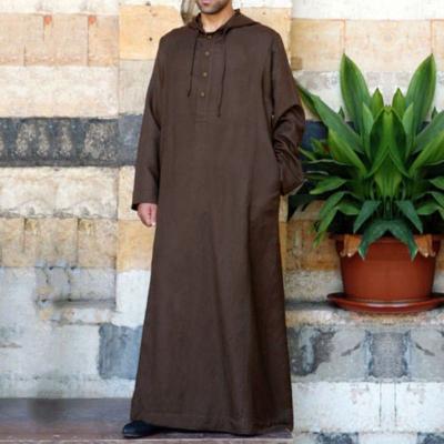 China Modest Muslimah Styling Arabic Long Simple Men's Long Hooded Shirt Muslim Abaya Robes for sale