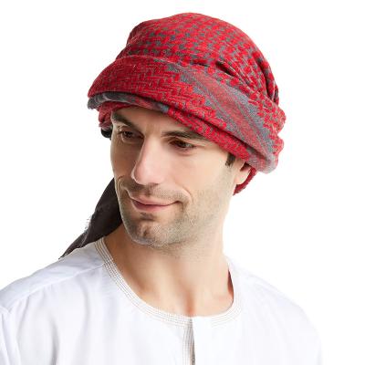 China Dubai Hat Plaid Prayer Turban Dubai Turban Men's Jacquard Soft Arab Men's Cotton Jacquard Head Scarf Arab Muslim Hijab for sale