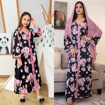 China Long Sleeve Muslim Dress Muslim Abaya Long Sleeve Dress Girls Floral Kids Eid Ramadan Abaya Islamic Girls Abaya Dress for sale