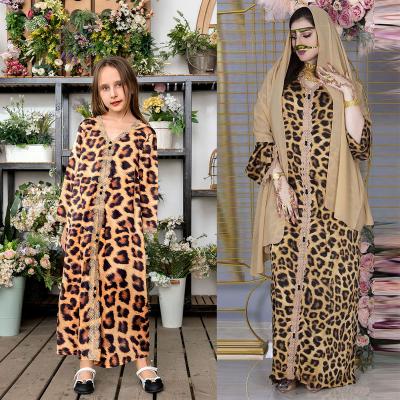 China Muslim Muslim Leopard Print Long Sleeve Dress Long Dress For Girls Kids Children Kids Arab Dubai Maxi Abaya Spring Autumn Kaftan Dubai Clothing for sale