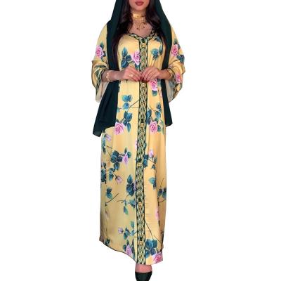 China Long Sleeve Abaya Dress Middle East Print Muslim Fashion Clothing Muslim Long Sleeve Lace Abaya for sale