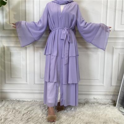 China Classic Islamic Cardigan Muslim Abaya Chiffon Three Layers Dubai Long Abaya Middle East Fashion Women Long Dress New for sale