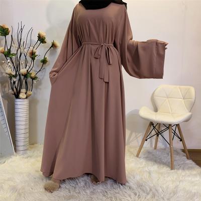 China Simple Solid Color Basic Sleeve Long Sleeve Robe Middle East Malay Muslim Long Robe Plus Size Malaysia Abaya Dress For Women for sale