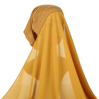 China Muslim Chiffon+Inner Hijab Hat Cotton With Hat Chiffon Heavy Tank Top Hijab For Women Veil Fashion Islam Hijab Hat Scarf For Women Muslim Headscarf for sale