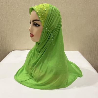 China Soft netting gently crinkled two layers of muslim hijab scarf islamic amira pull cap on headwrap for sale