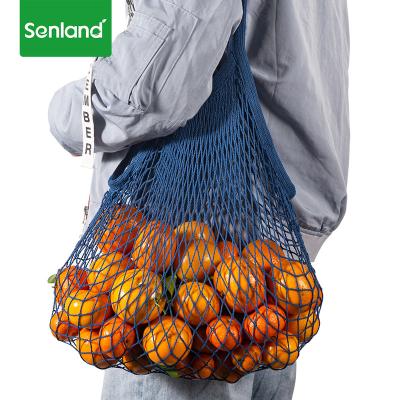 China Senland Fruit Supplier Reusable Cotton Mesh Grocery Net Bag Eco-friendly Collapsible LOGO Printing Eco Friendly Washable For Vegetables for sale