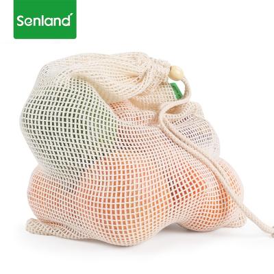 China Supplier Grocery Food Mesh Folding Organic Gold Reusable Cotton Colored Net String Bags With Logo Set for sale