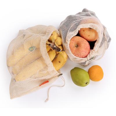 China Biodegradable Fruit Mesh Bag 100% Organic Cotton Reusable Vegetable Mesh Bag for sale