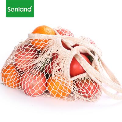 China Eco Friendly Reusable Rope Handle Cotton Mesh Washing Shopping Handbag For Fruits And Vegetables for sale