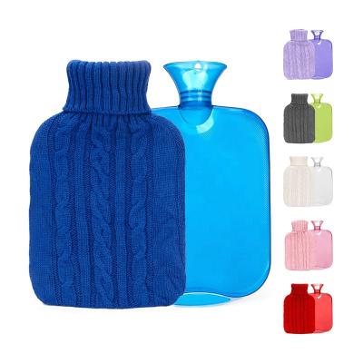 China 2000ml Knitted Cover Filled Anti Shatter PVC Transparent Hot Water Bottle Bag 2000ml Custom Made Knitted Cover Filled Hot Water Bottle for sale