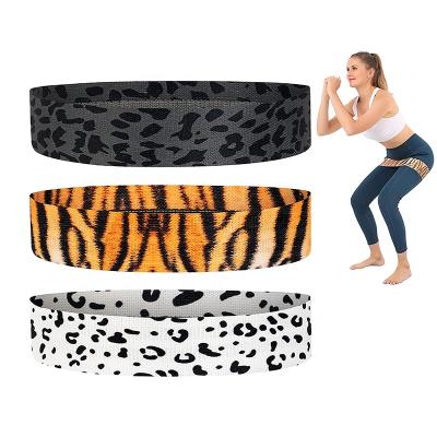 China Polyester Fabric Leopard Printed Non Slip Stretch Hip Circle Fabric Resistance Bands Fitness Bands Resistance for sale