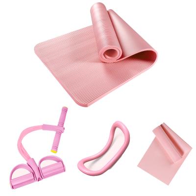 China 4 Pieces Yoga Set 15mm Non-slip Yoga Mat and Yoga Ring Stretch Band OEM Latex Resistance Band Fitness Pull Rope Latex Resistance Band for sale