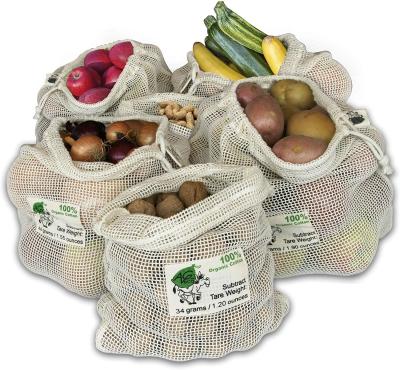 China Organic Grocery Mesh Produce Bags Reusable Cotton Fruit Biodegradable Zero Waste Food Storage Organic Grocery for sale