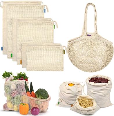 China 100% BIODEGRADABLE Organic Cotton Grocery Storage Cloth Durable Washable Drawstring Mesh Produce Bags for sale