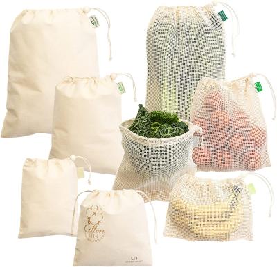 China BIODEGRADABLE Eco Friendly Fruit Vegetable Produce String Net Shopping Reusable Grocery Tote Organic Cotton Mesh Bag for sale