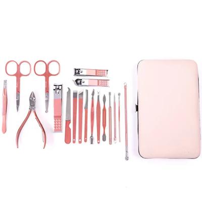 China Finger Nail+foot Nail Stainless Steel Travel Case Portable Pink Nail Clippers Leather Scissors Grooming Kit Manicure Pedicure Set for sale