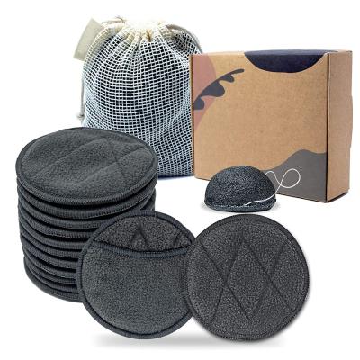 China Reuseable Organic Charcoal Bamboo Cotton Face Rounds Bag Washable Laundry Reusable Makeup Remover Pads for sale