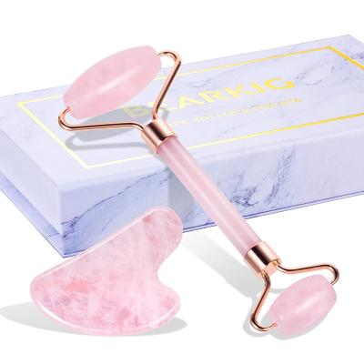 China Portable Natural Stone Rose Quartz Massager Skin Care Eye Body Muscle Relaxing Massage Pink Jade Roller for sale