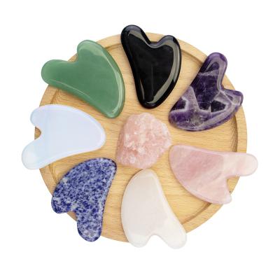 China High Quality Portable Rose Quartz Jade Stone Scraping Body Skin Gua Sha Massage Facial Tool for sale