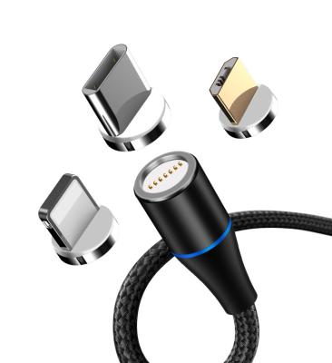 China PASSAGE 3A Fast Charger 3 in 1 Cable Magnetic Nylon Braided Cable 3A USB Magnetic Fast Charging Data Cable for sale