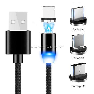 China PASS 2A Magnetic Fast Charger USB Cable 360 ​​Degree 3 In 1 Magnetic USB Data Cable For iPhone Samsung for sale