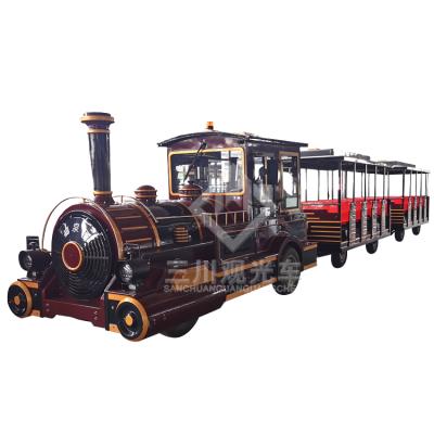 China Business Outdoor Locomotive Sanchuan Playground Diesel Electric Trackless Trains For Amusement Park 28 Seats à venda