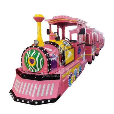 China Beautiful Cheap Price Amusement Park Barrel Land Moni Electric Attractive Kids Trackless Train Ride 24 Seats en venta